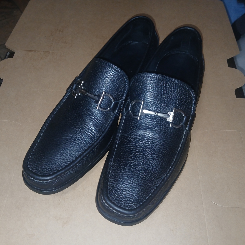 Salvatore Ferragamo Black Loafers with Metallic Accent